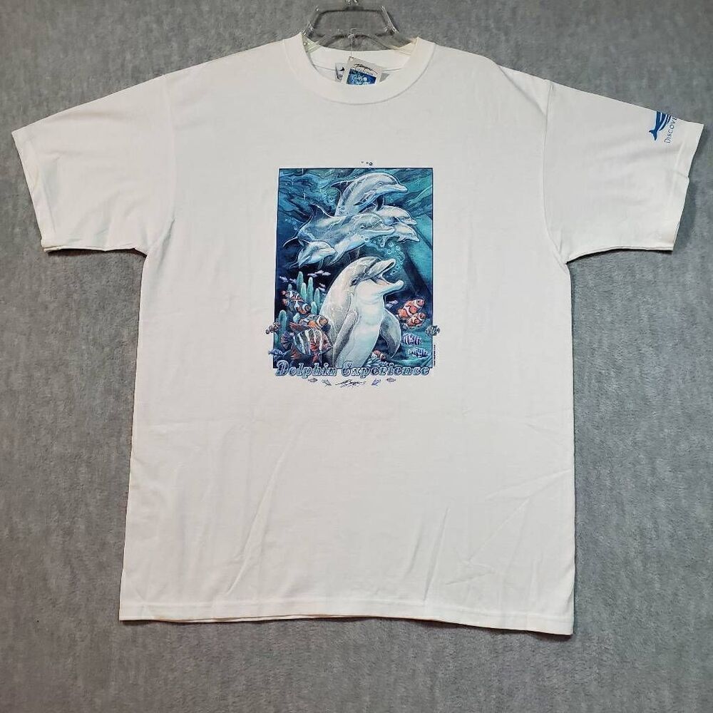 Vtg Discovery Cove Shirt Mens Large White Dolphin Experience Graphic Ocean Tee